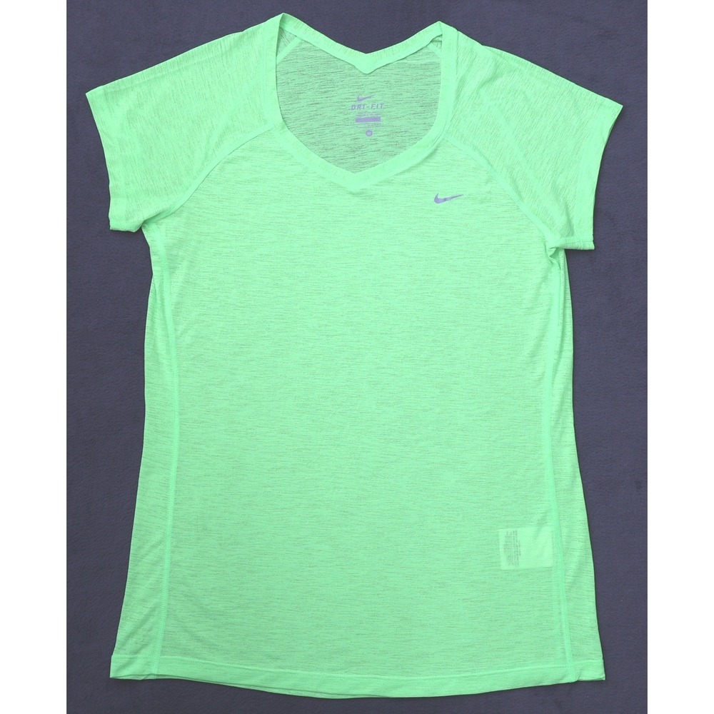 Nike Dri-Fit Athletic Shirt Womens M Green Excellent V-Neck Short Sleeve
